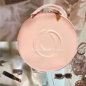 Monat Round Makeup Travel Bag Pink Embossed  Carrying Toiletries Case